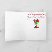 Beste leraar Apple met ballonnen op boek Bedankkaart (Binnen)