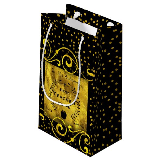 Beste leraar Award Gold met zwart bedankt Klein Cadeauzakje (Achterkant Gekanteld)