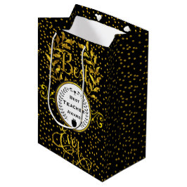 Beste leraar Award Gold met zwart bedankt Medium Cadeauzakje