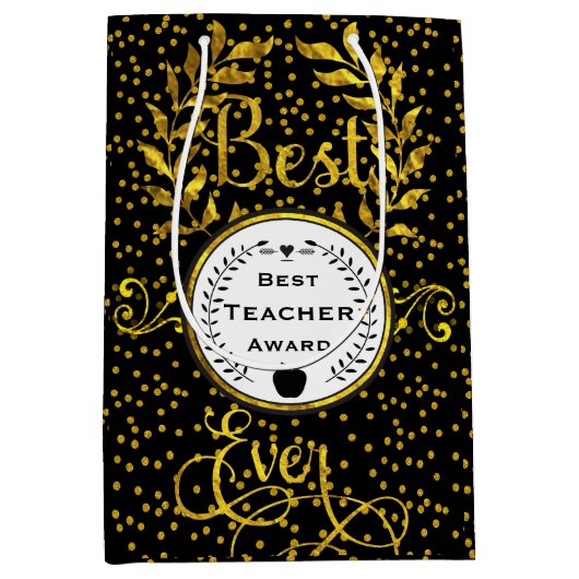Beste leraar Award Gold met zwart bedankt Medium Cadeauzakje (Voorkant)