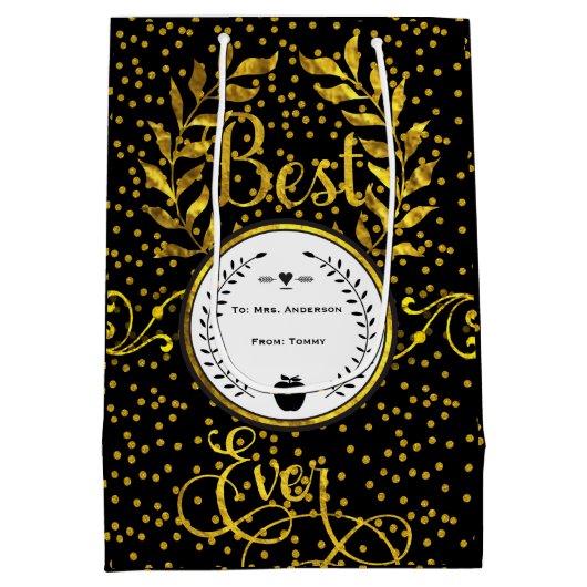 Beste leraar Award Gold met zwart bedankt Medium Cadeauzakje (Achterkant)