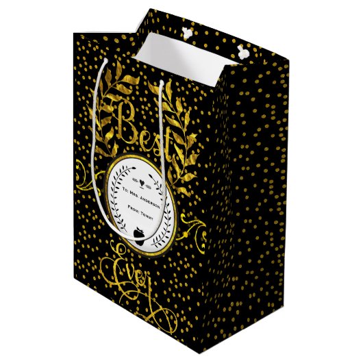 Beste leraar Award Gold met zwart bedankt Medium Cadeauzakje (Achterkant Gekanteld)