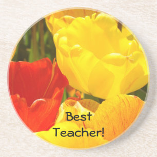 Beste leraar cadeaus Gele Rode Tulp Bloemen Tuin Zandsteen Onderzetter