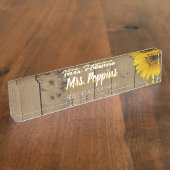 Beste leraar Gift Name Rustic Wood Sunflower Naambordje (Zijkant)