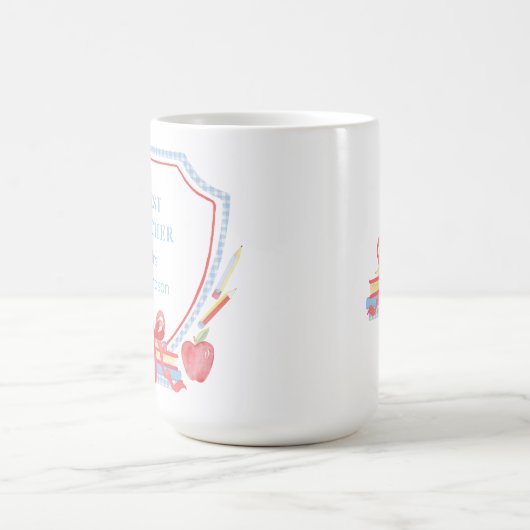 Beste leraar Gingham School Crest Koffiemok (Center)