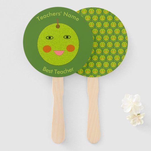Beste leraar Happy Apple Custom Hand Fan Handwaaier (Voorkant en achterkant)