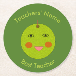Beste leraar Happy Apple Custom Paper-Onderzetters Ronde Kartonnen Onderzetter