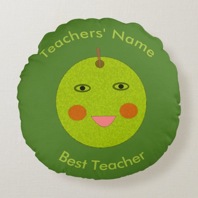 Beste leraar Happy Apple Custom Pillow Rond Kussen (Voorkant)