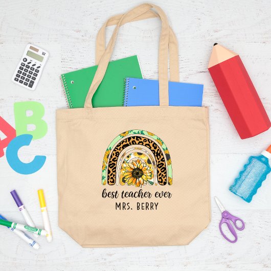 Beste leraar in de regenboog grote tote bag