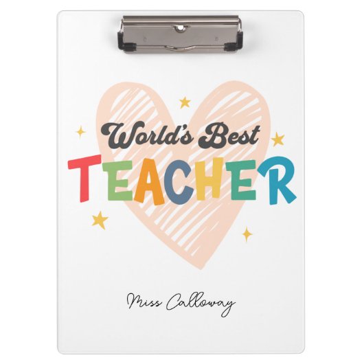 Beste leraar in de wereld op maat klembord (Voorkant)