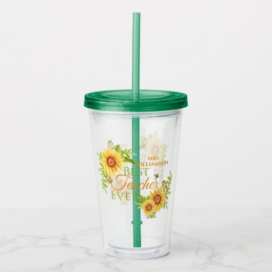 Beste leraar in Floral Acryl Drinkbeker (Voorkant)