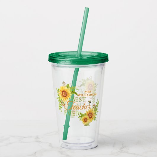 Beste leraar in Floral Acryl Drinkbeker (Achterkant)