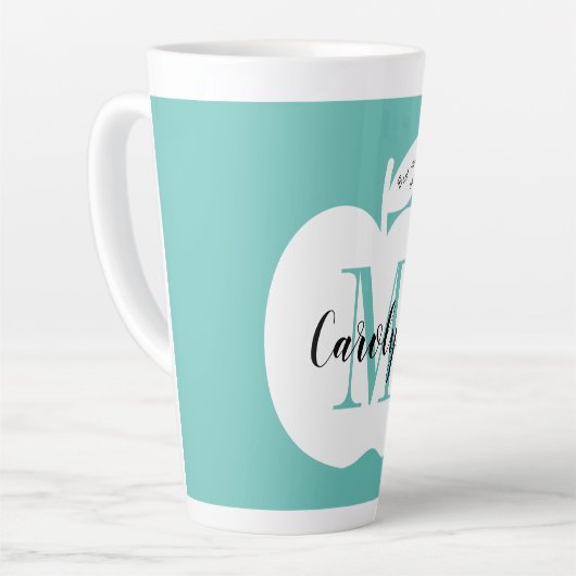 Beste leraar monogrammed latte mok met appel logo (Linkerhoek)