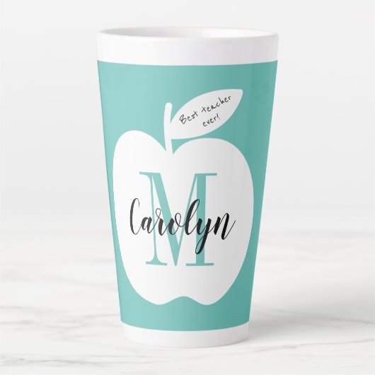 Beste leraar monogrammed latte mok met appel logo (Voorkant)