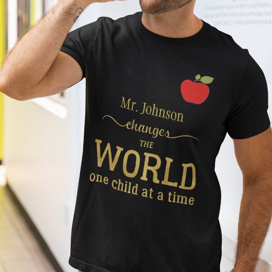 Beste leraar naam gouden typografie citaat appel t-shirt