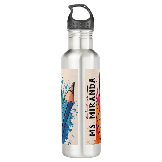 Beste Leraar Ooit aangepaste Naam appels / pennen Waterfles (Achterkant)