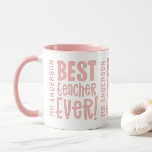 Beste leraar ooit bedankt leraar modern roze mok (Met donut)