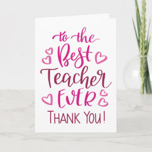 Beste Leraar Ooit Bedankt Typografie in Roze Kaart