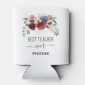 Beste Leraar Ooit Bloemige Aangepaste Naam Blikjeskoeler (Achterkant)
