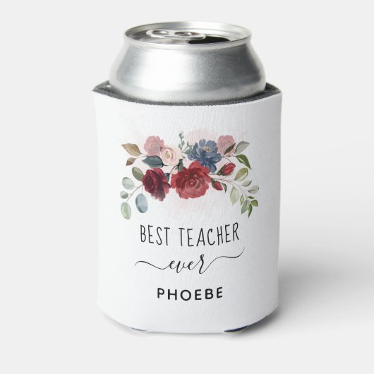 Beste Leraar Ooit Bloemige Aangepaste Naam Blikjeskoeler (Blikje Achterkant)