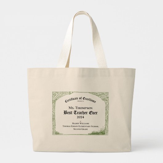 Beste leraar ooit Certificaat van uitmuntendheid Grote Tote Bag (Achterkant)