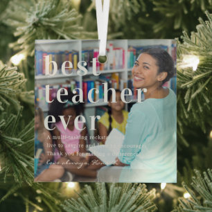 Beste Leraar Ooit Citaat & Foto Cadeau Glas Ornament