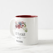 Beste leraar ooit - Floral - Aangepaste naam Tweekleurige Koffiemok (Voorkant links)