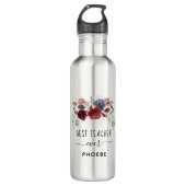 Beste leraar ooit - Floral - Aangepaste naam Waterfles (Voorkant)