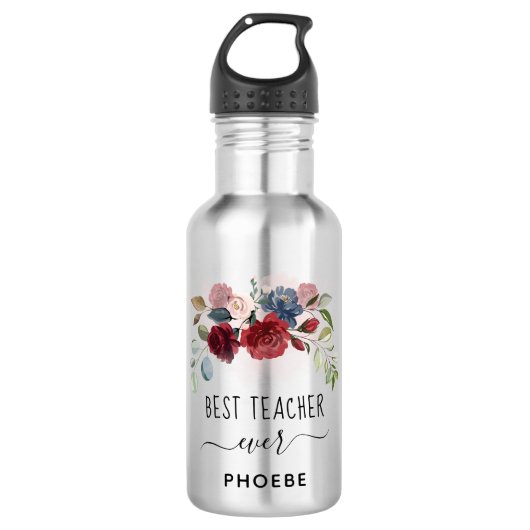 Beste leraar ooit - Floral - Aangepaste naam Waterfles (Voorkant)