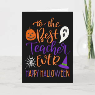 Beste leraar ooit Halloween in oranje en paars Kaart