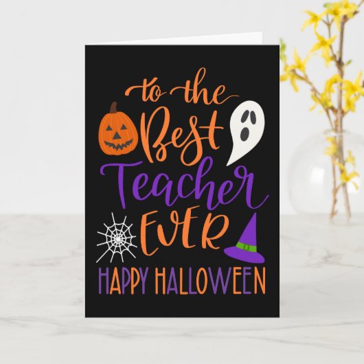 Beste leraar ooit Halloween in Sinaasappel en Paar Kaart (Gele Bloem)