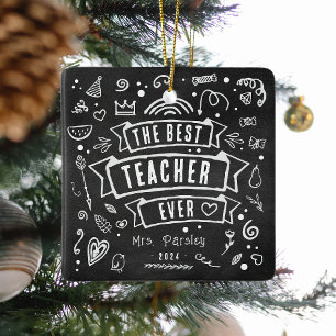 Beste leraar ooit leuk krijt Doodle Kerstmis Keramisch Ornament