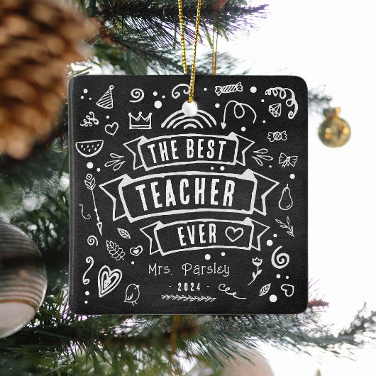 Beste leraar ooit leuk krijt Doodle Kerstmis Keramisch Ornament