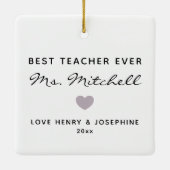 Beste Leraar Ooit Minimalistisch Hart Persoonlijk Keramisch Ornament (Achterkant)
