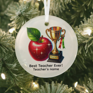Beste leraar ooit naam toevoegen glas ornament