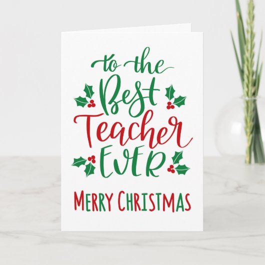 Beste Leraar Ooit Prettig Kerstmis Typografie Kaart (Voorkant)