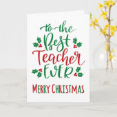 Beste Leraar Ooit Prettig Kerstmis Typografie Kaart (Gele Bloem)