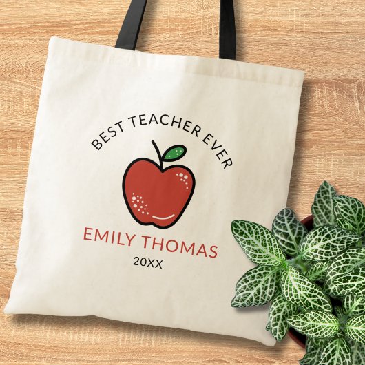 Beste leraar ooit Red Apple gepersonaliseerd Bedan Tote Bag