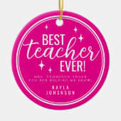 Beste Leraar Ooit Roze Script Retro Keramisch Ornament (Voorkant)