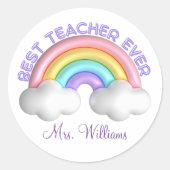 Beste leraar ooit schattig regenboog gepersonalise ronde sticker (Voorkant)