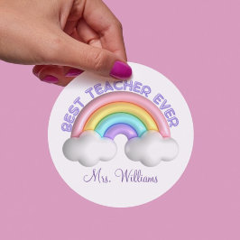 Beste leraar ooit schattig regenboog gepersonalise ronde sticker