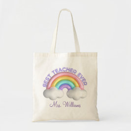 Beste leraar ooit schattig regenboog gepersonalise tote bag