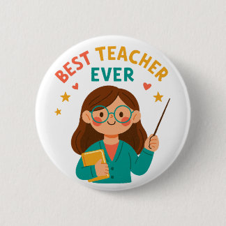 Beste Leraar Ooit – Schattige Cartoon Waardering Ronde Button 5,7 Cm