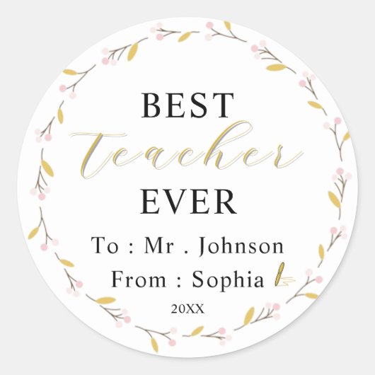 Beste Leraar Ooit – Sticker Cadeau met Naam (Voorkant)
