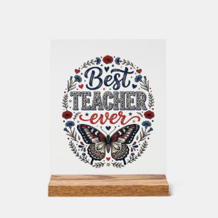 Beste Leraar Ooit Vintage Vlinder Bloem Shirt_1 Acryl Bord