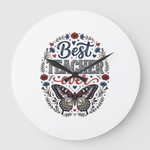 Beste Leraar Ooit Vintage Vlinder Bloem Shirt_1 Grote Klok