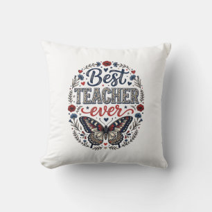 Beste Leraar Ooit Vintage Vlinder Bloem Shirt_1 Kussen