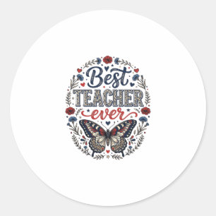 Beste Leraar Ooit Vintage Vlinder Bloem Shirt_1 Ronde Sticker
