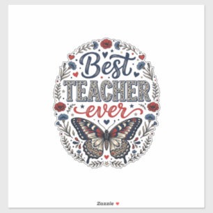 Beste Leraar Ooit Vintage Vlinder Bloem Shirt_1 Sticker