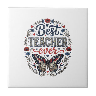 Beste Leraar Ooit Vintage Vlinder Bloem Shirt_1 Tegeltje